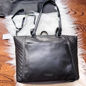 Vera Bradley NWT Black Leather Carryall Large Tote
